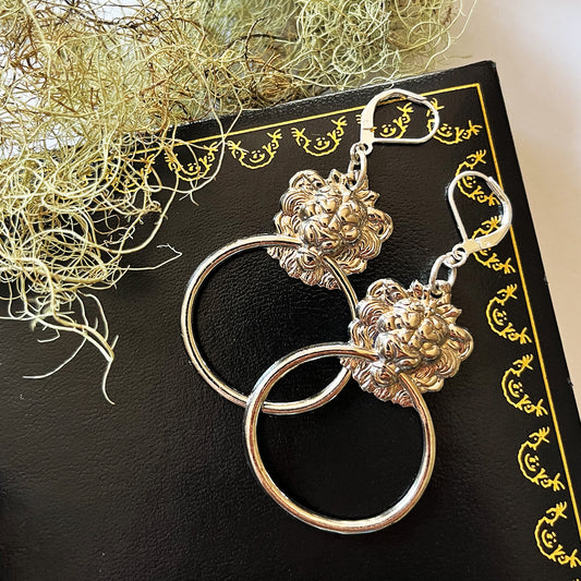 Silver Lion Door Knocker Earrings