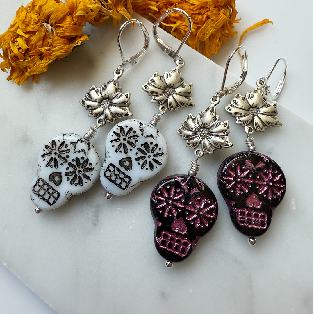 Day of The Dead Sugar Skull Earrings SILVER