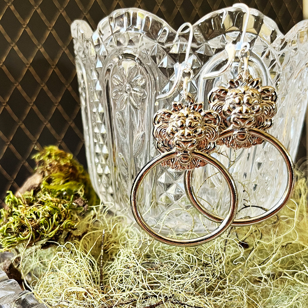 Silver Lion Door Knocker Earrings
