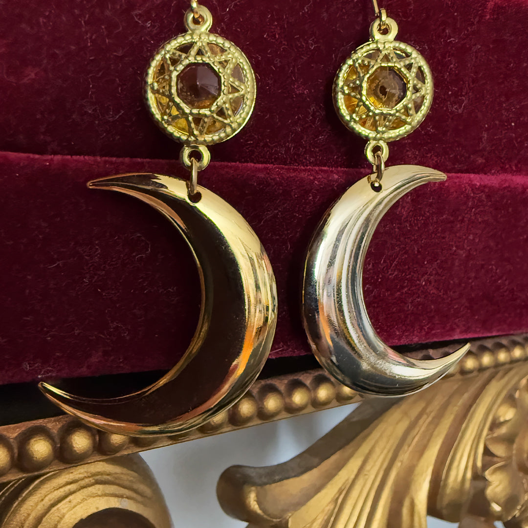 Topaz Sun + Shiny Moon Charm Earrings