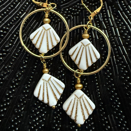 Gemini Shell Hoop Earrings MATTE WHITE