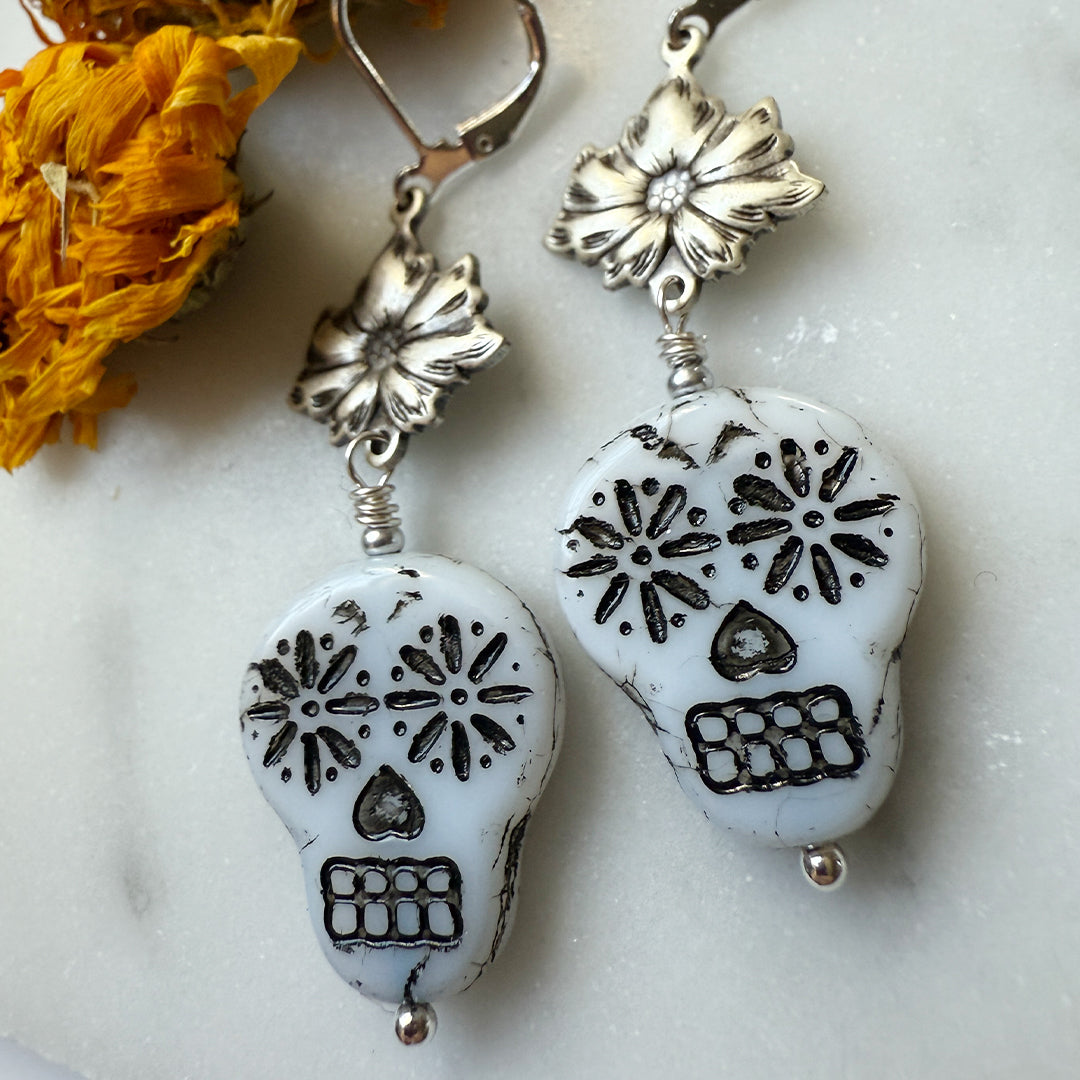 Day of The Dead Sugar Skull Earrings SILVER
