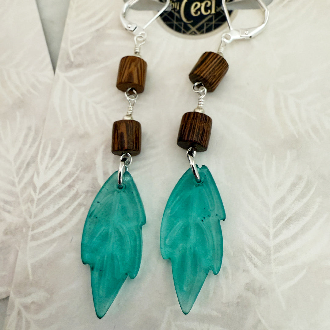 Wooden Leaf Drop earrings SILVER