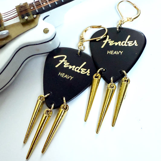 Metal Spike Guitar Pick Earrings BLACK