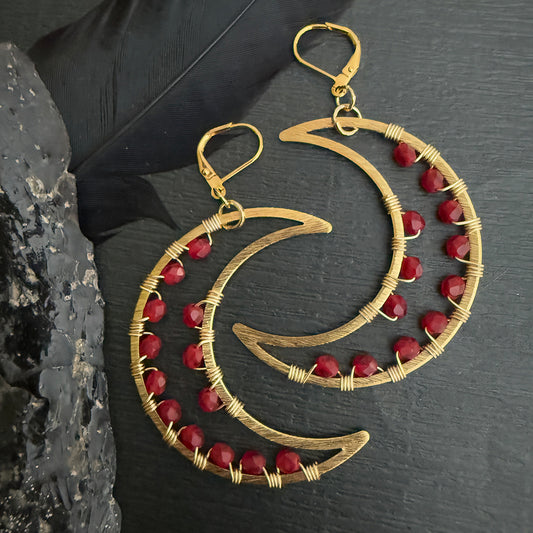Blood Moon Crescent Moon Statement Earrings