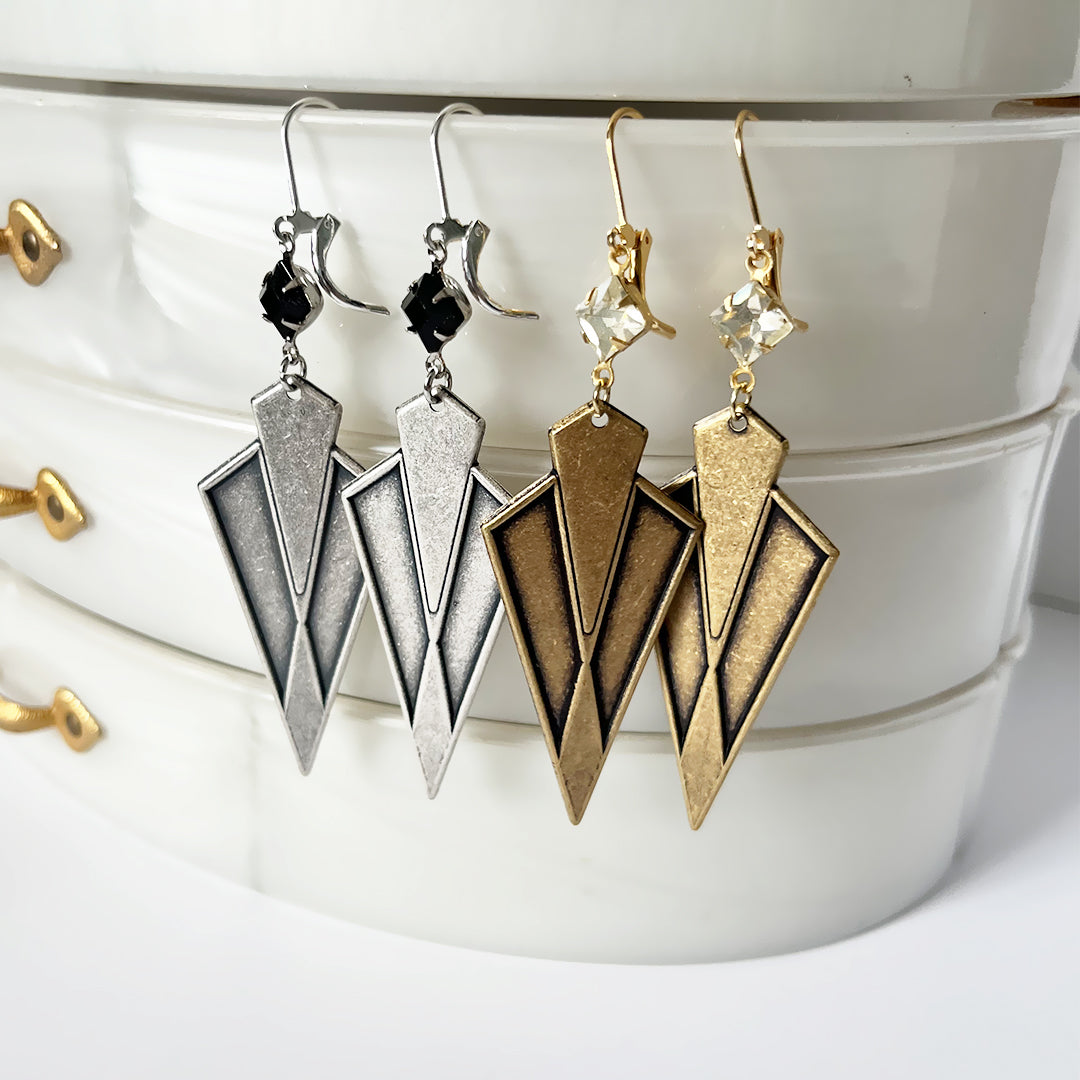 Art Deco Style Drop earrings gold or silver