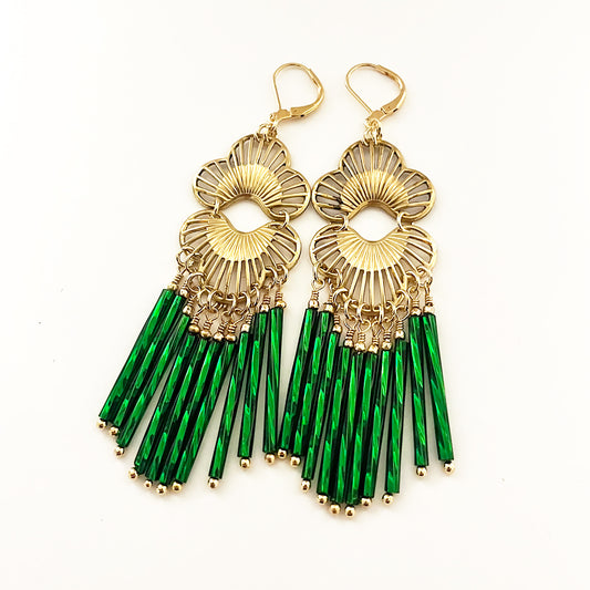 Ornate Chandelier Earrings GREEN