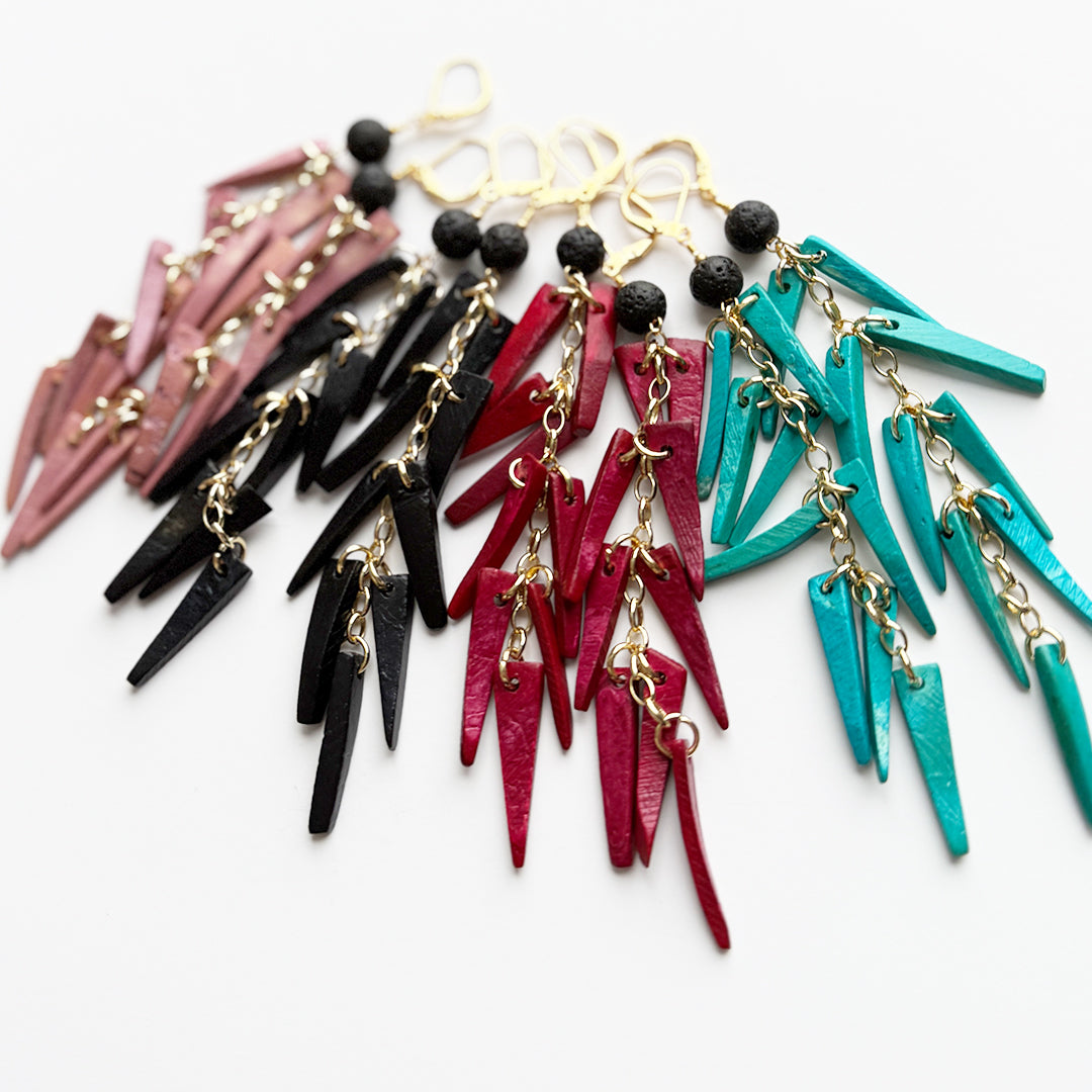Lava Stone Cascade Earrings (Black)