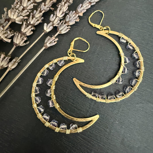 Lavender Moon Crescent Moon Statement Earrings