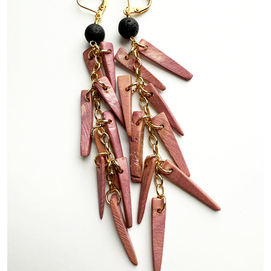 Lava Stone Cascade Earrings (Pink)