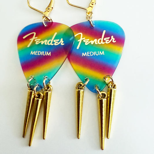 Metal Spike Guitar Pick Earrings RAINBOW