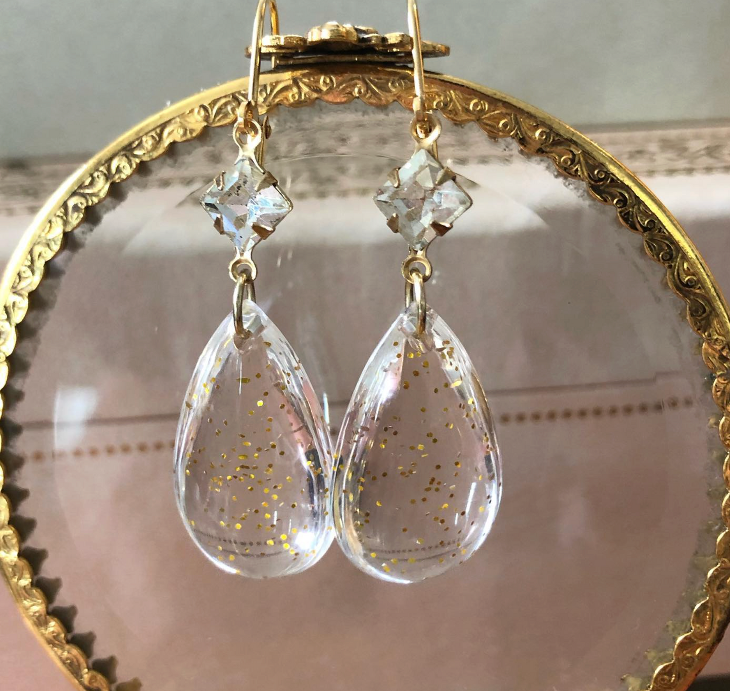 Gold Glitter Teardrop Earrings
