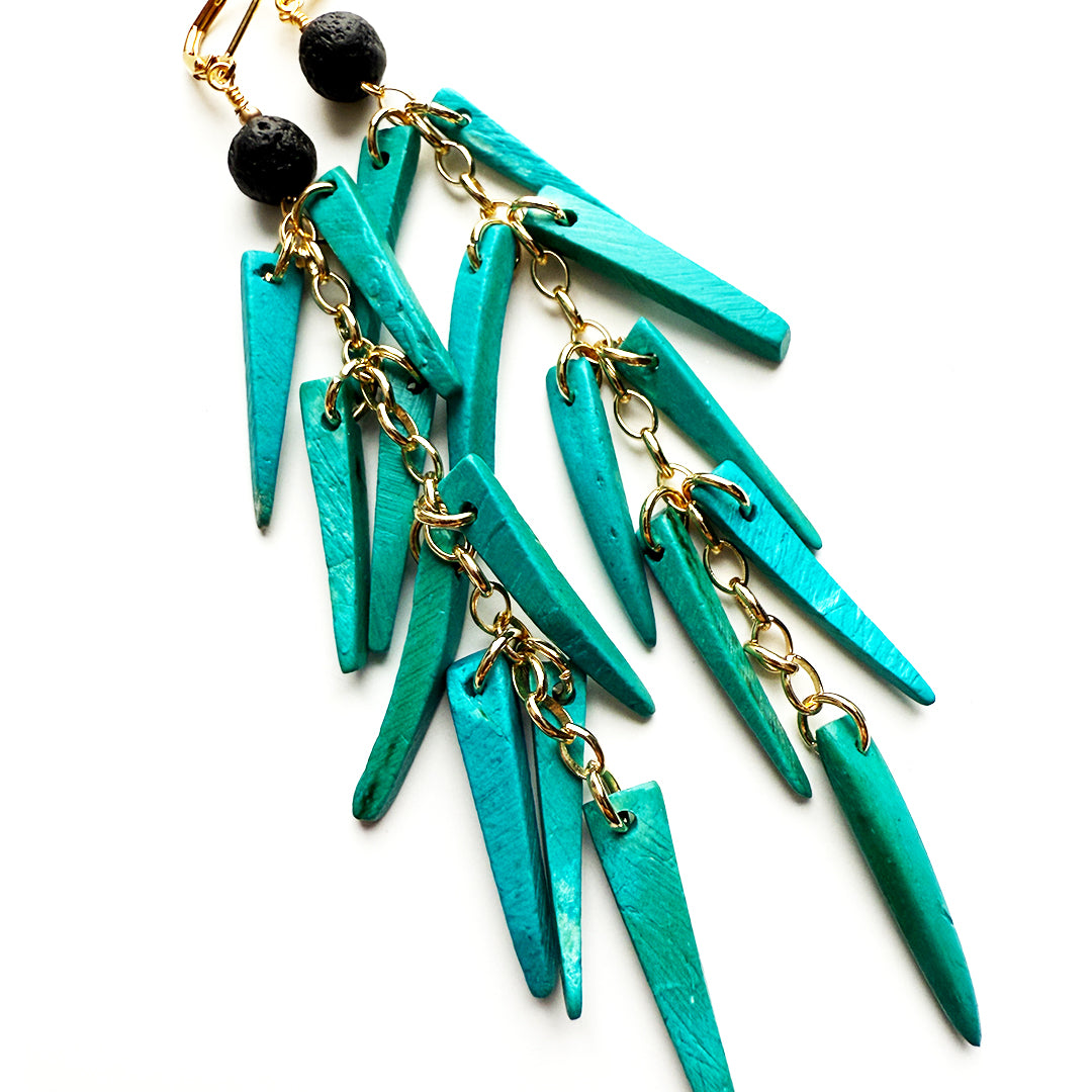 Lava Stone Cascade Earrings (Turquoise)
