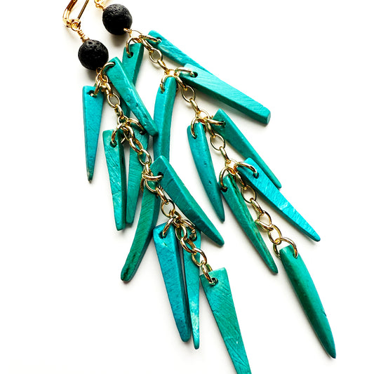 Lava Stone Cascade Earrings (Turquoise)