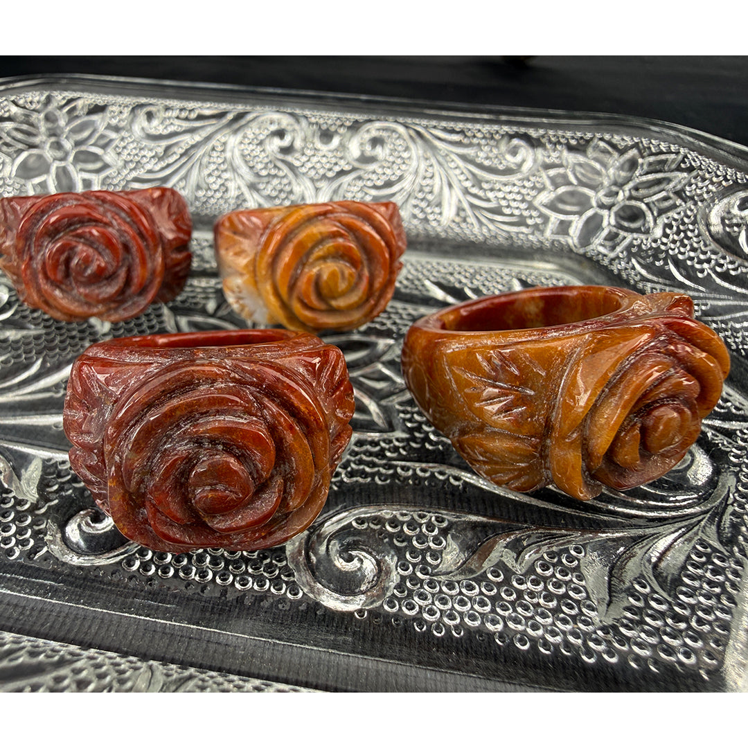 Vintage Agate Carved Rose Ring