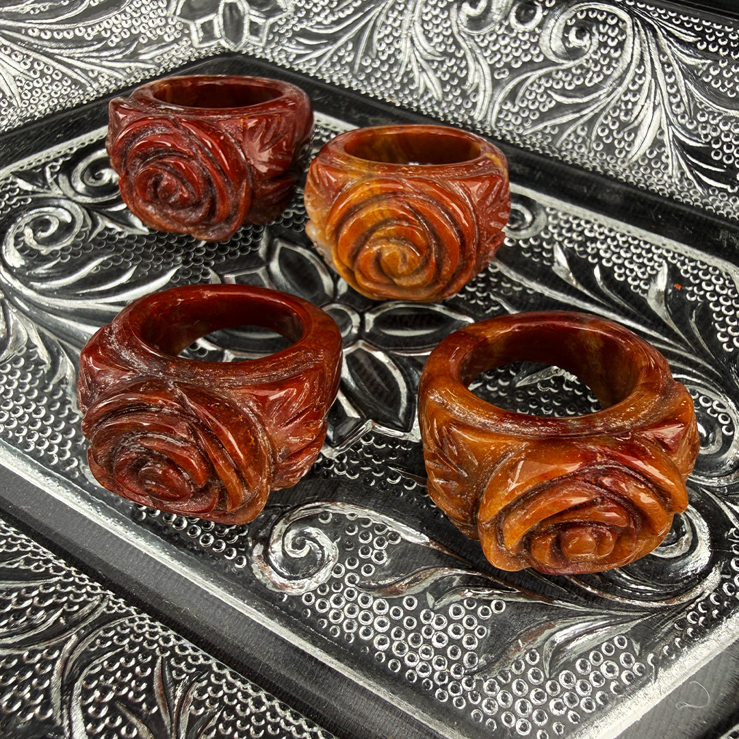 Vintage Agate Carved Rose Ring