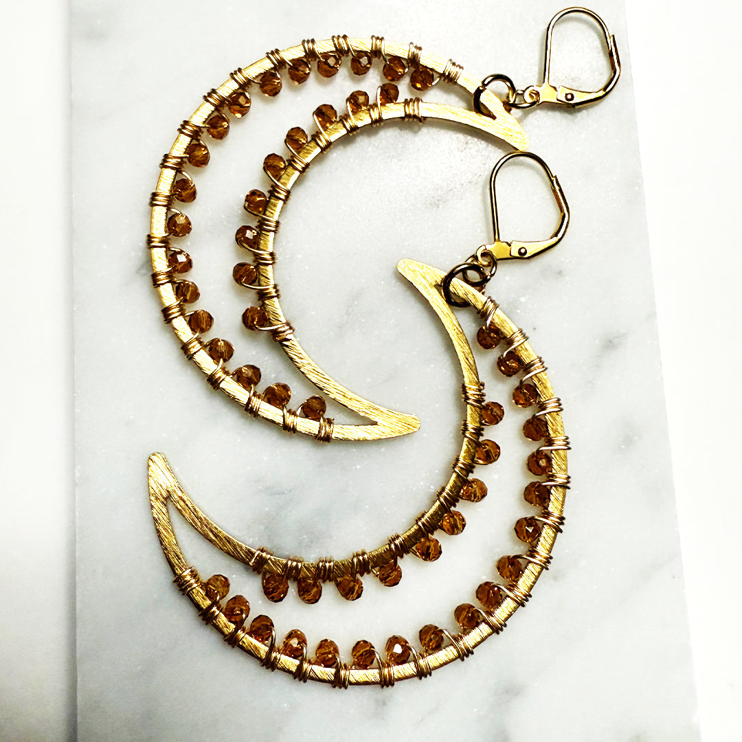 Amber Sun Crescent Moon Earrings