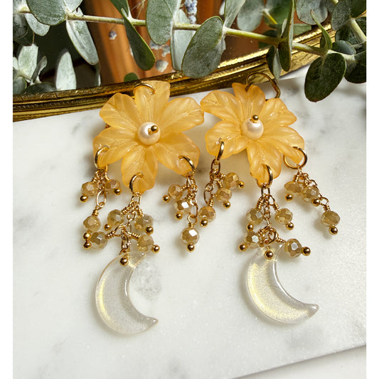 Amber Moon Blossoms Statement Earrings