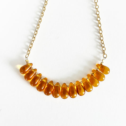 Glass Teardrops Necklace AMBER