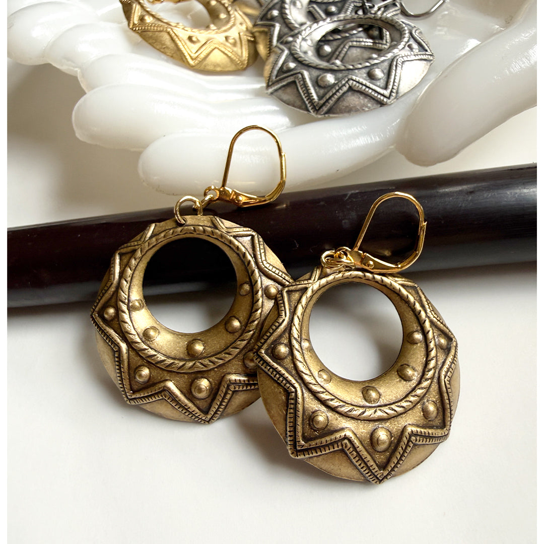 Sacred Hoop Earrings ANTIQUED GOLD