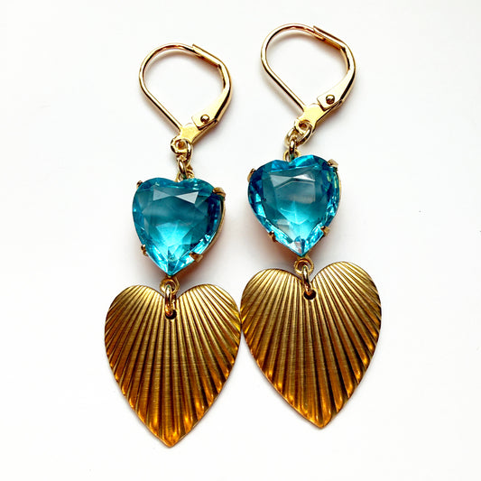 Aqua Gilded Hearts Earrings