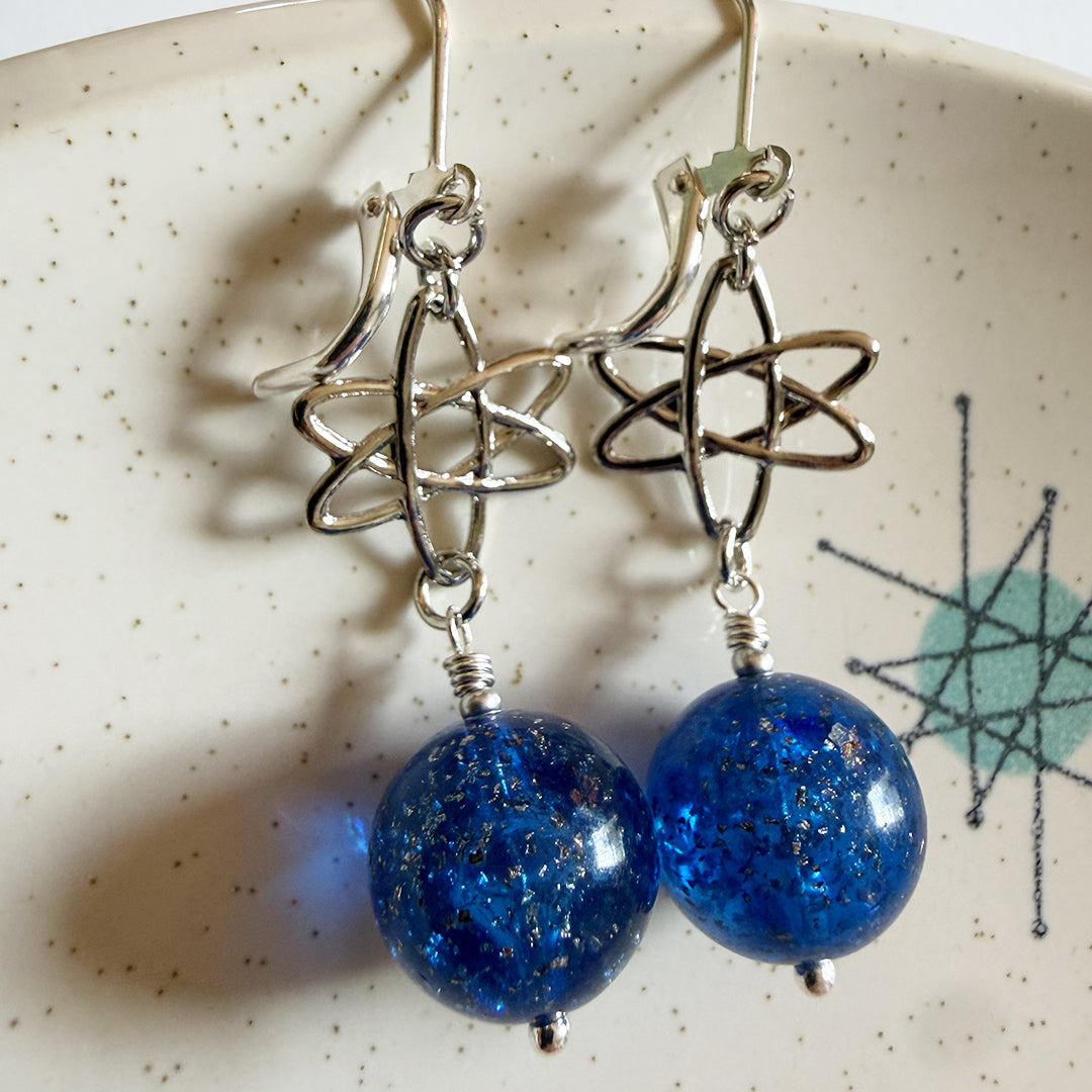 Atomic Glitter Ball Earrings Blue