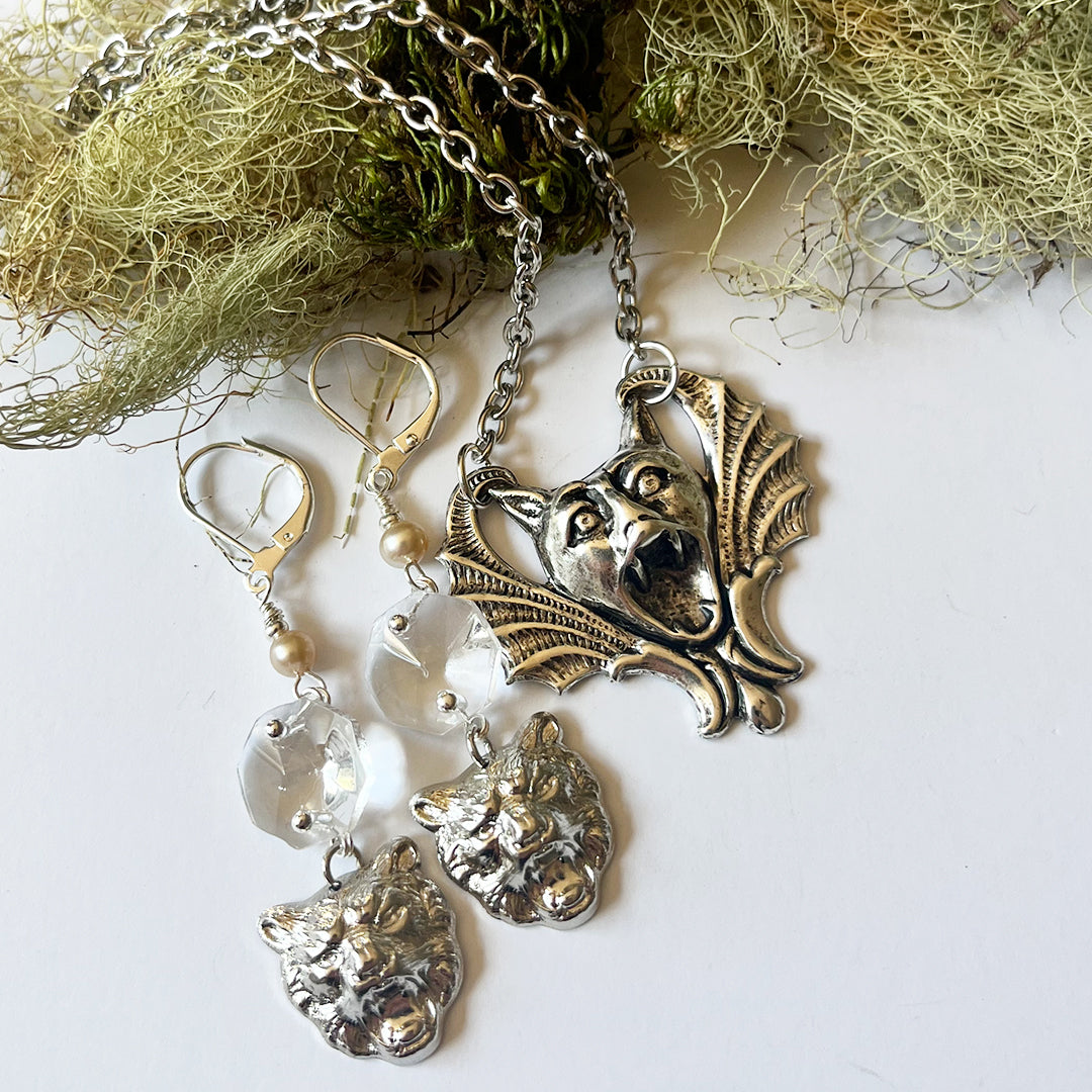 Crystal Cat Earrings Silver