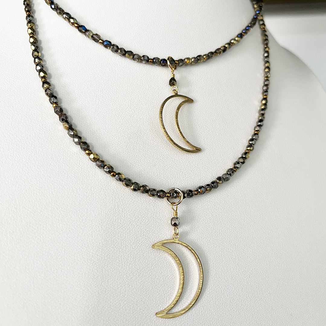 Beaded Moon Charm Choker Necklace