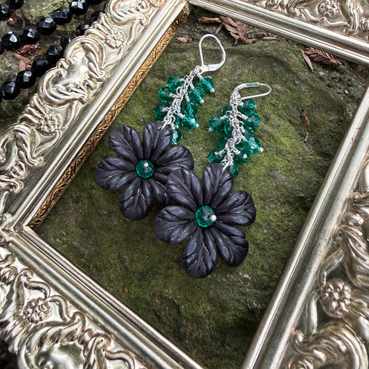 Emerald Dark Bloom Statement Earrings