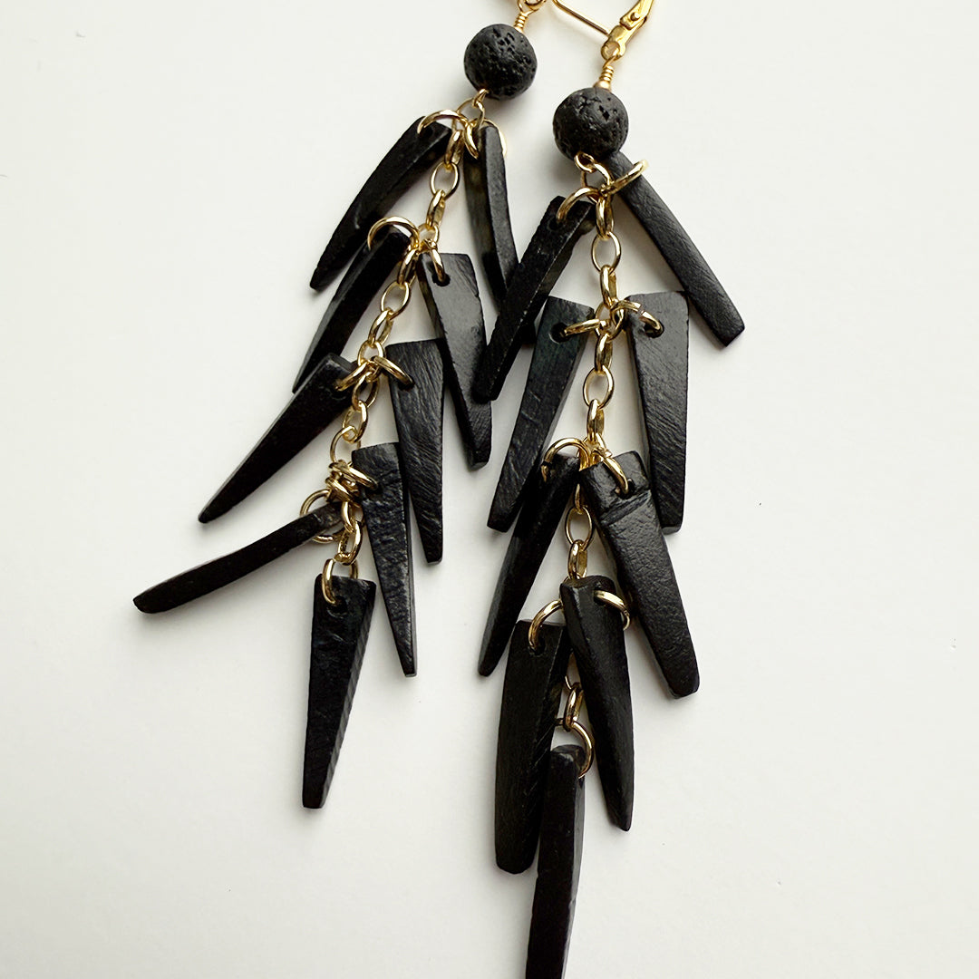 Lava Stone Cascade Earrings (Black)
