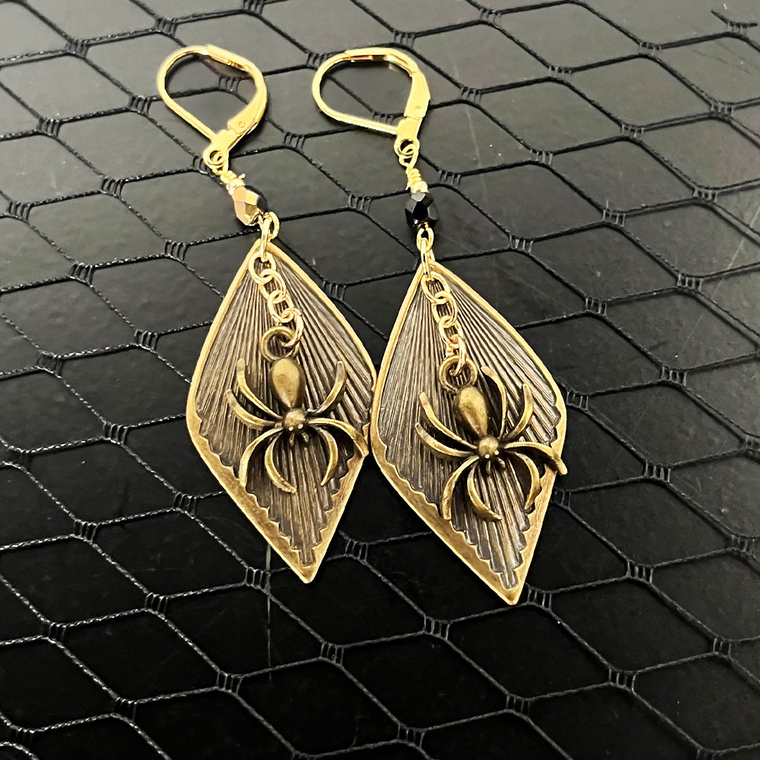 Antique Bronze Spider Earrings BLACK