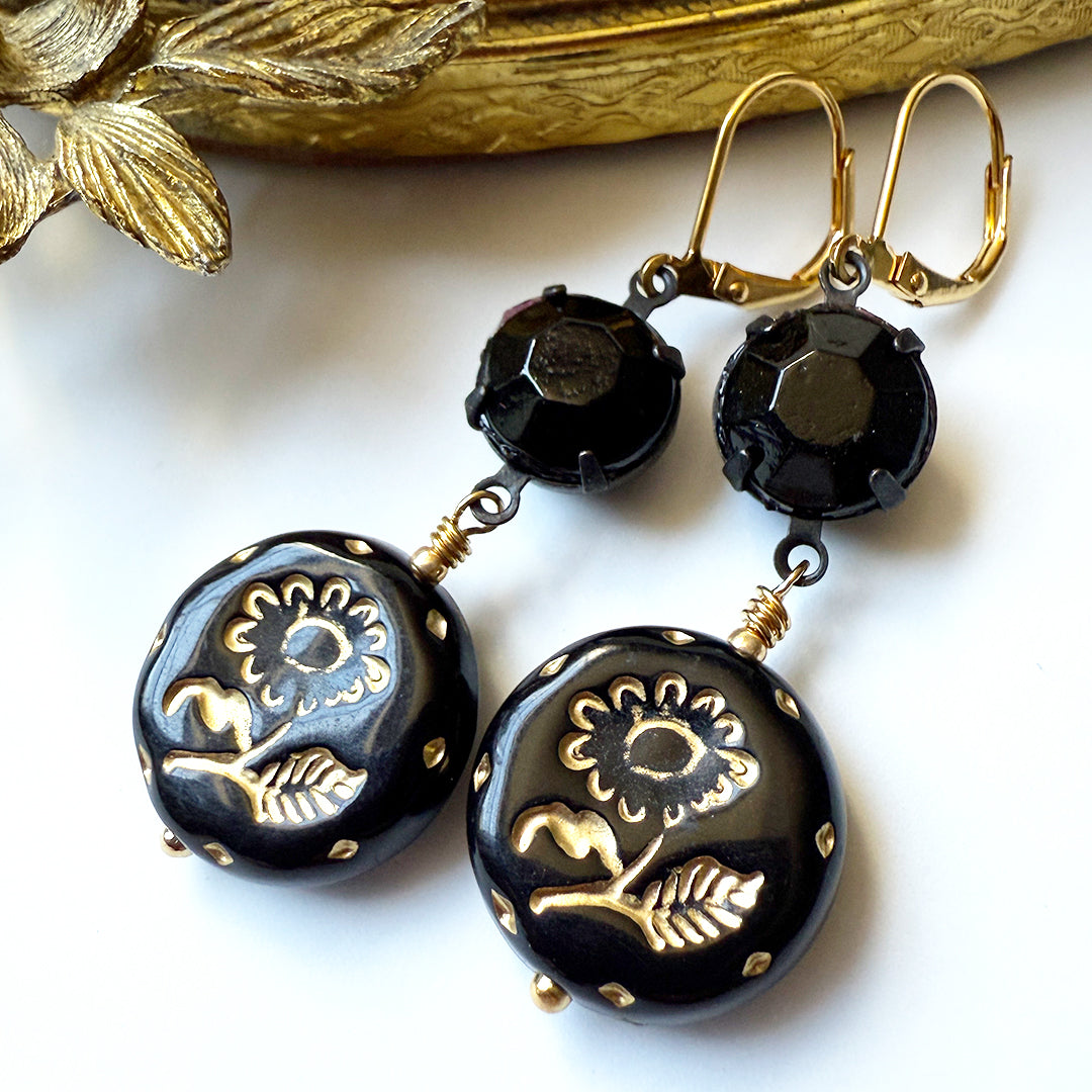 Black Daisy Drop earrings
