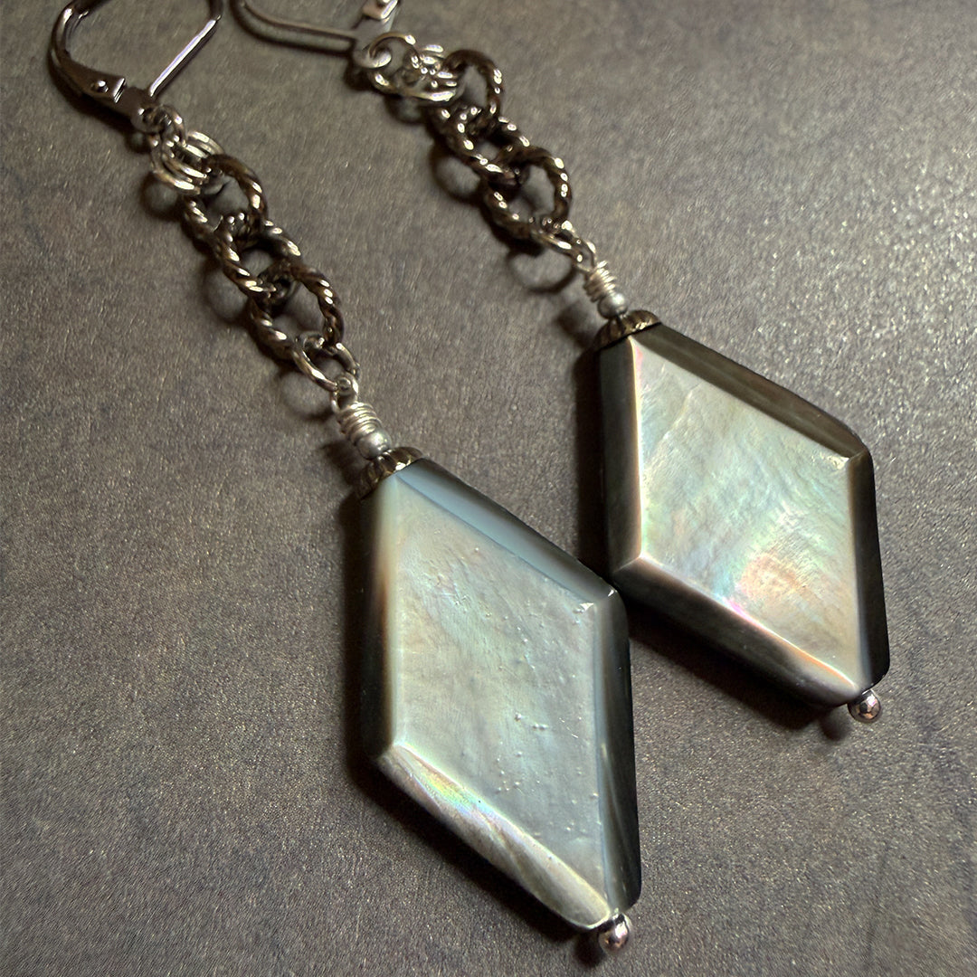 Black Pearl Diamond Drop Earrings