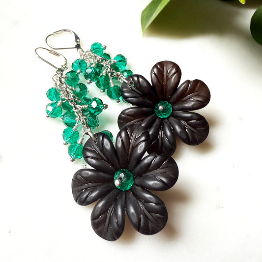 Emerald Dark Bloom Statement Earrings