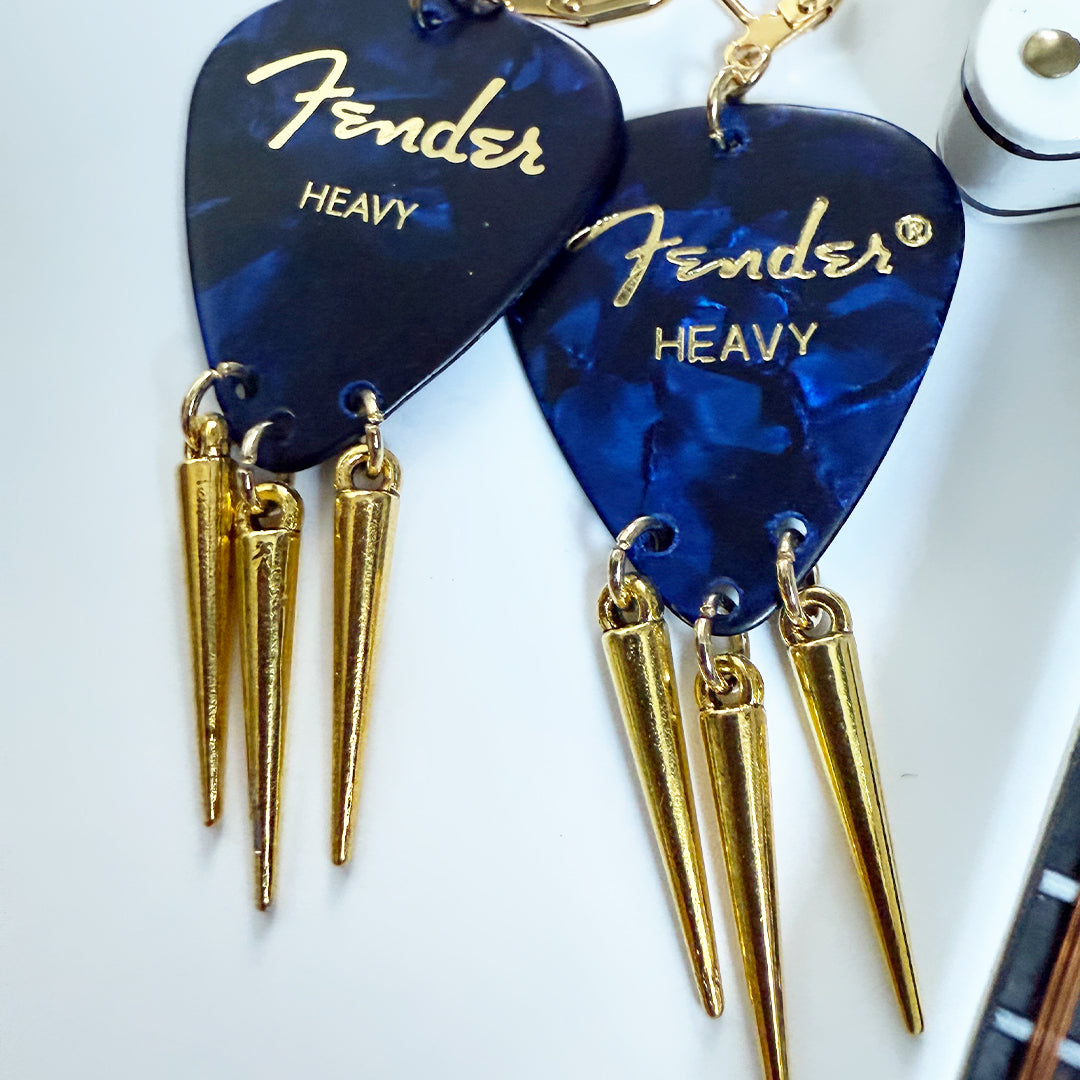 Metal Spike Guitar Pick Earrings BLUE