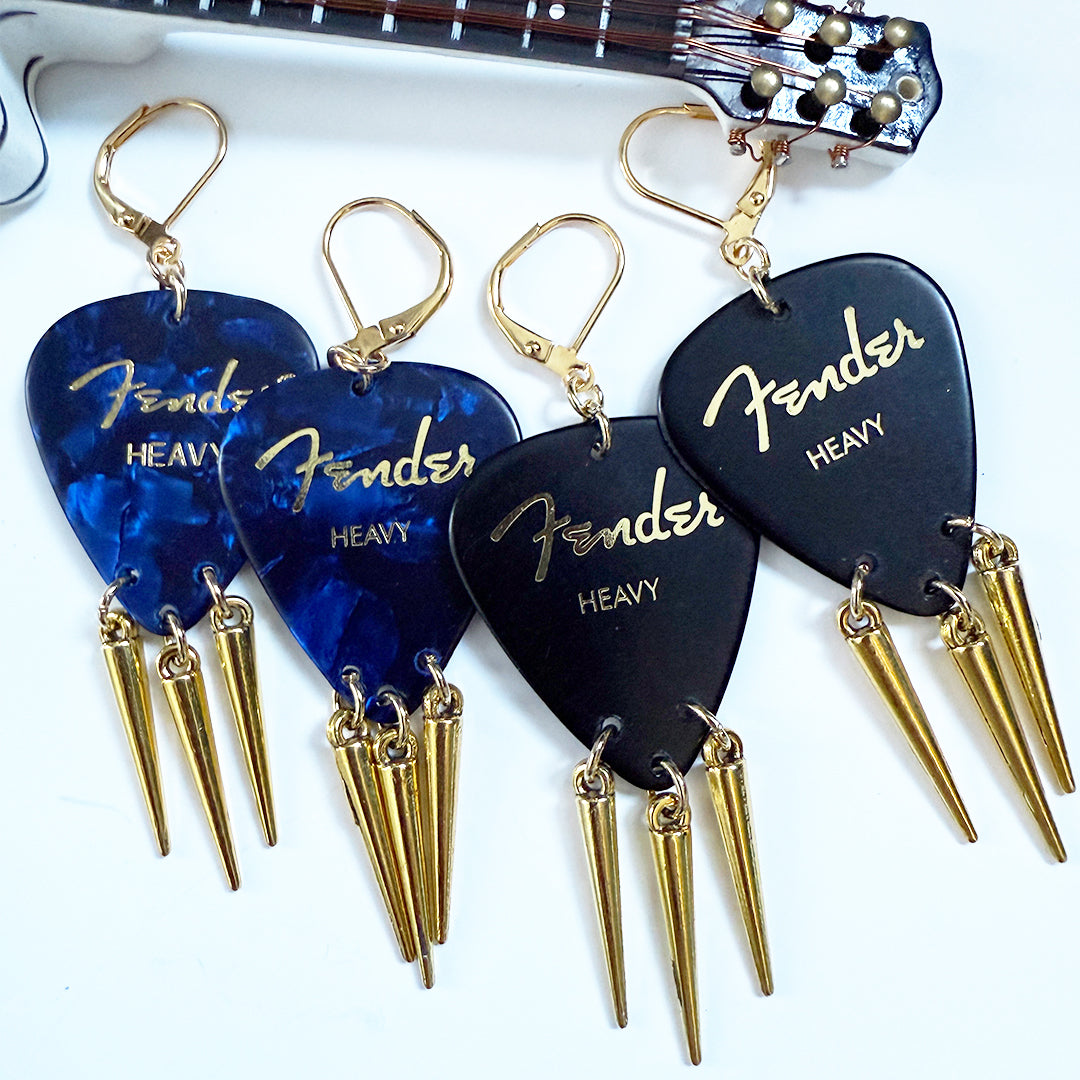 Metal Spike Guitar Pick Earrings BLUE