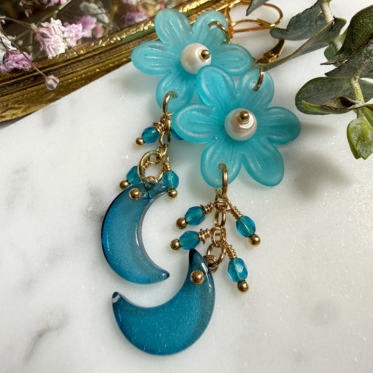 Blue Moon Blossoms Chandelier Earrings