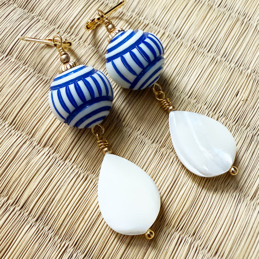Blue & White Shell Drop earrings