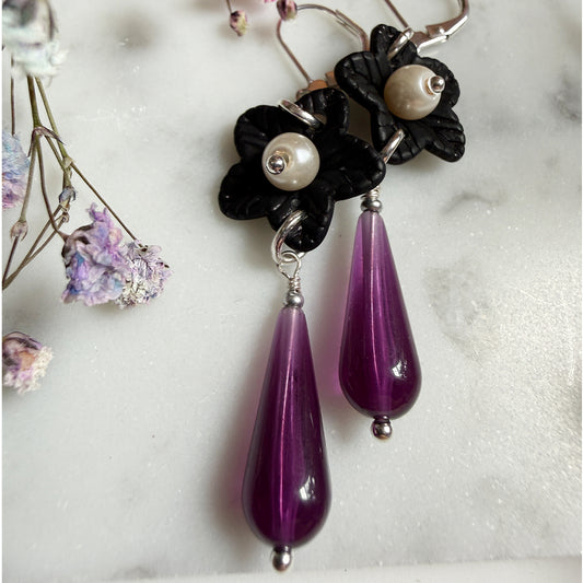 Cherry Blossom Drop Earrings BLACK&PURPLE