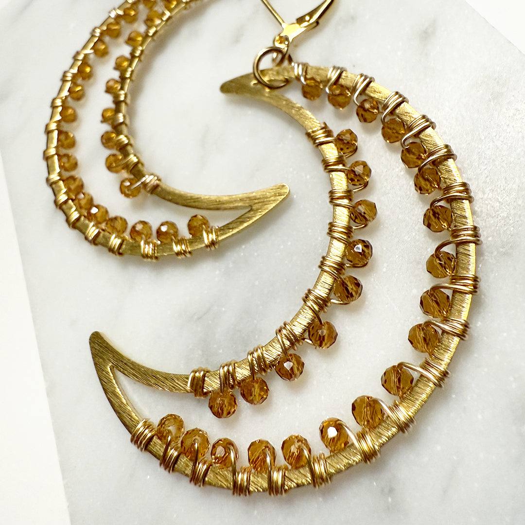 Amber Sun Crescent Moon Earrings