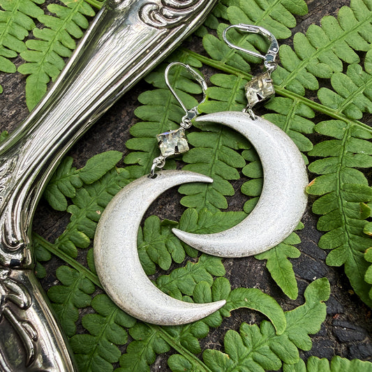 Matte Silver Crescent Moon Earrings