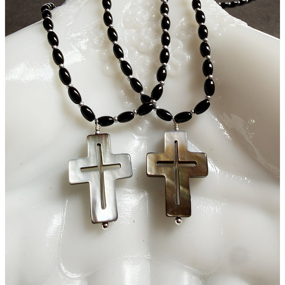 Black Pearl Cross Necklace