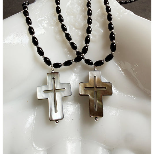 Black Pearl Cross Necklace