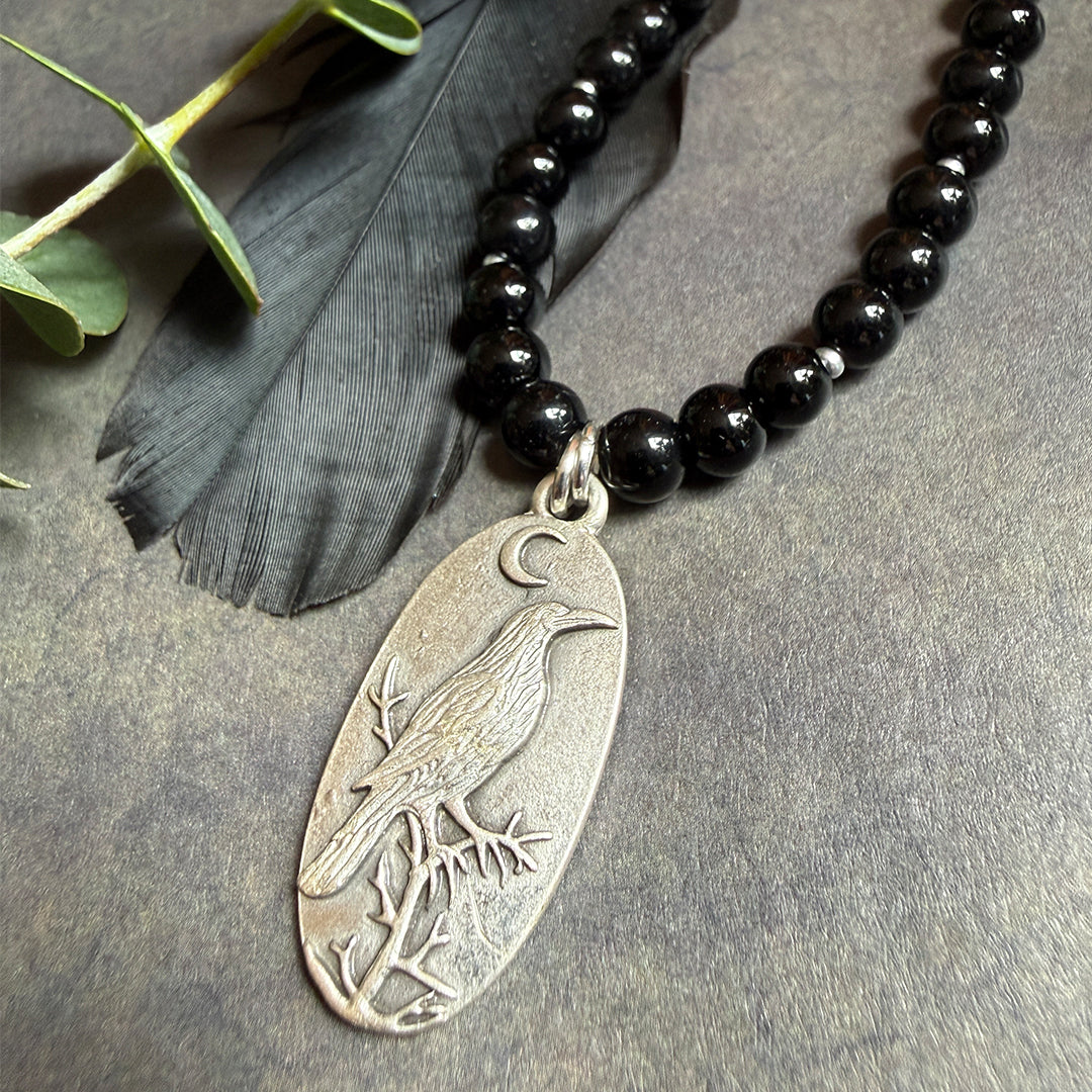 Nevermore Raven Pendant Beaded Necklace