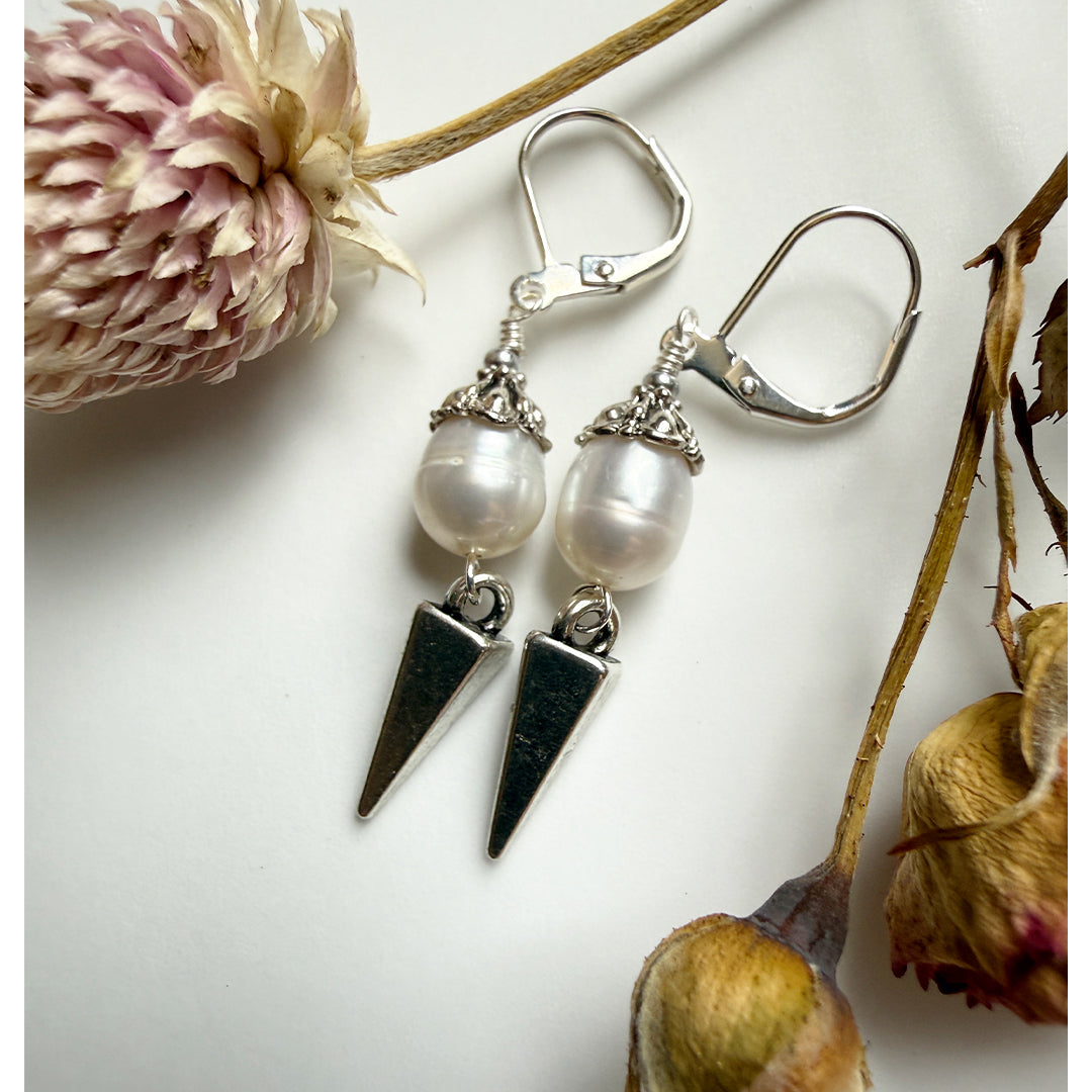 Crowned Pendulum Pearl Earrings