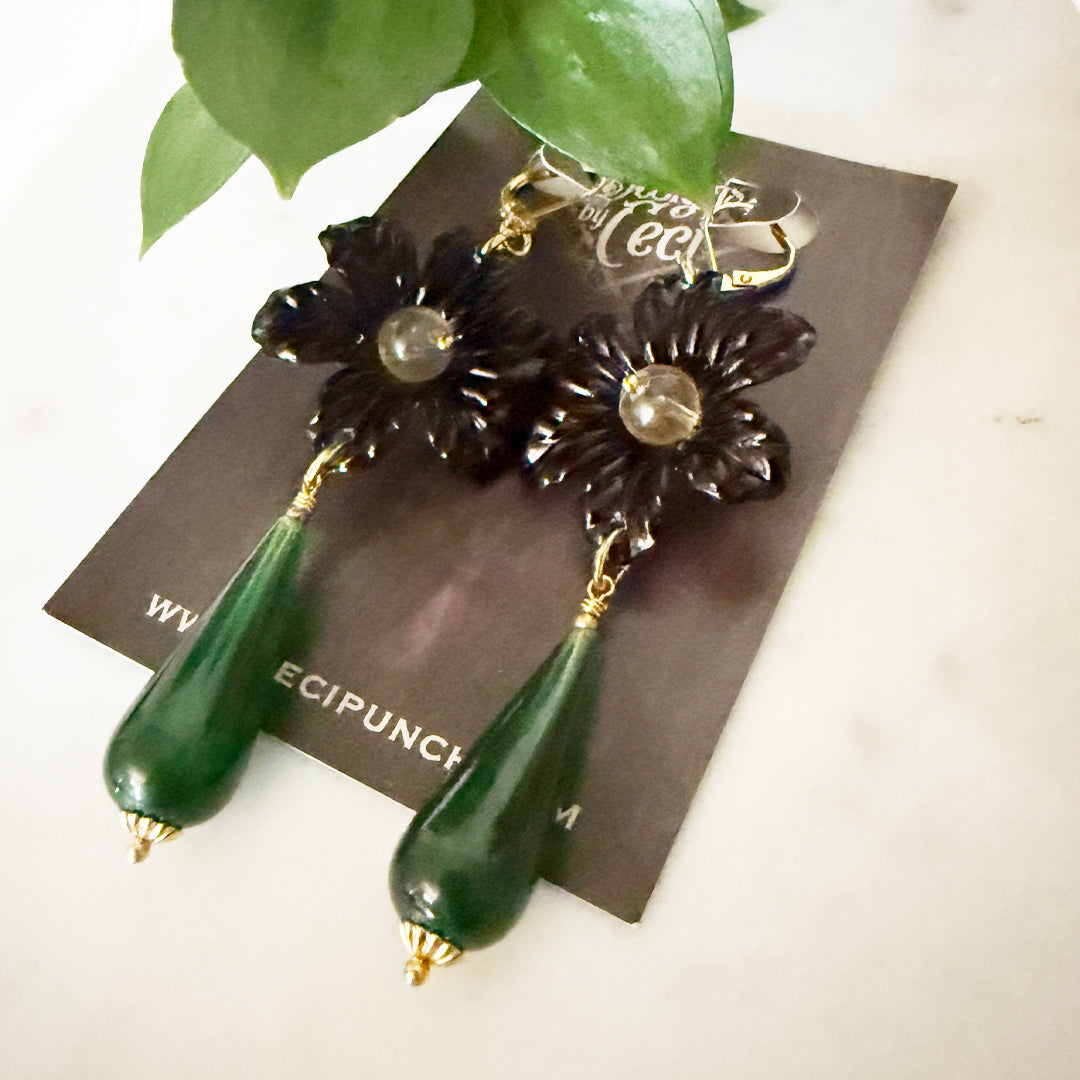 Dark Daisy Dew Statement Earrings