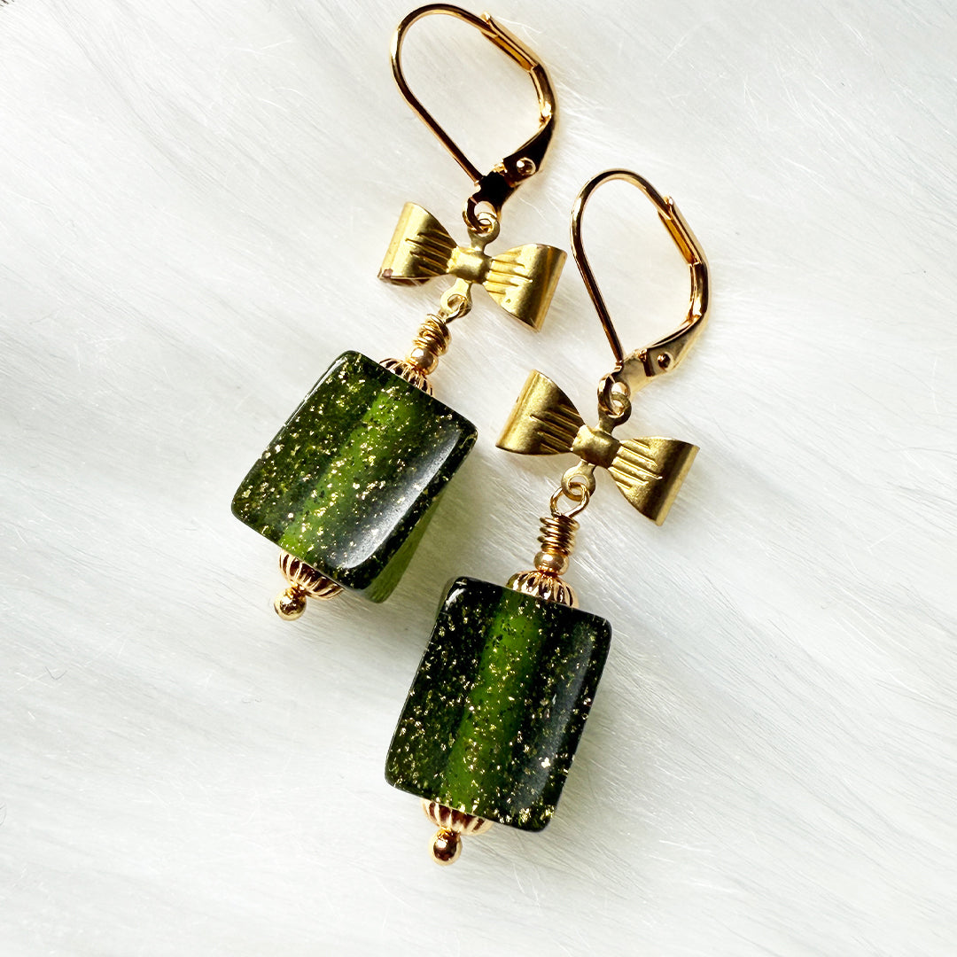 Holiday Glitter Bow Box Earrings