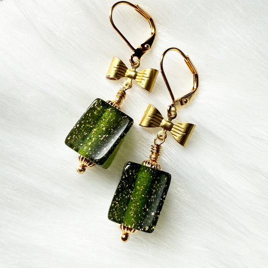 Holiday Glitter Bow Box Earrings