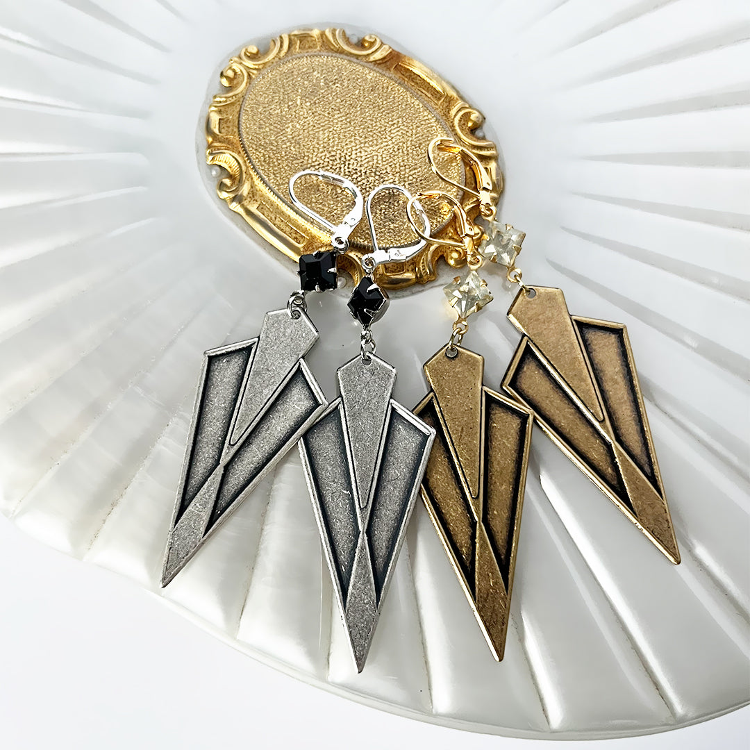 Silver and Black Art Deco Style Earrings
