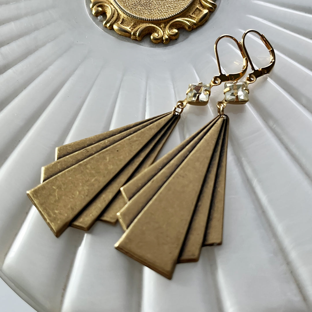 Gold Deco Fan Earrings Large